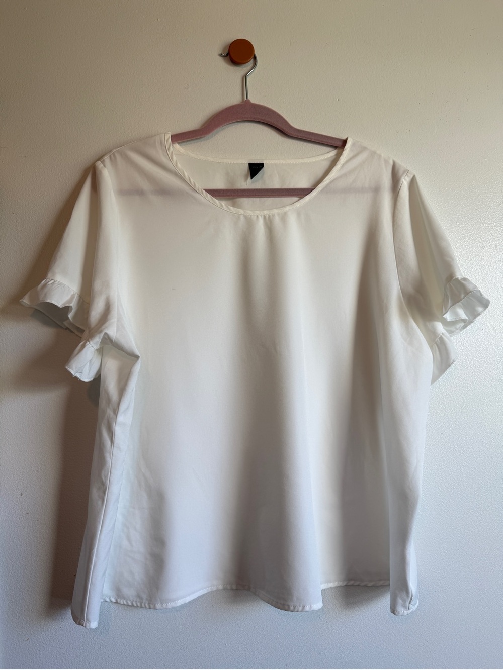 SHEIN White Ruffle Sleeve Round Neck Blouse